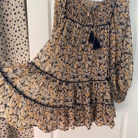 Free People Free Swinging Metallic Thread Floral Print Chiffon Mini Dress - Picture 2 of 9